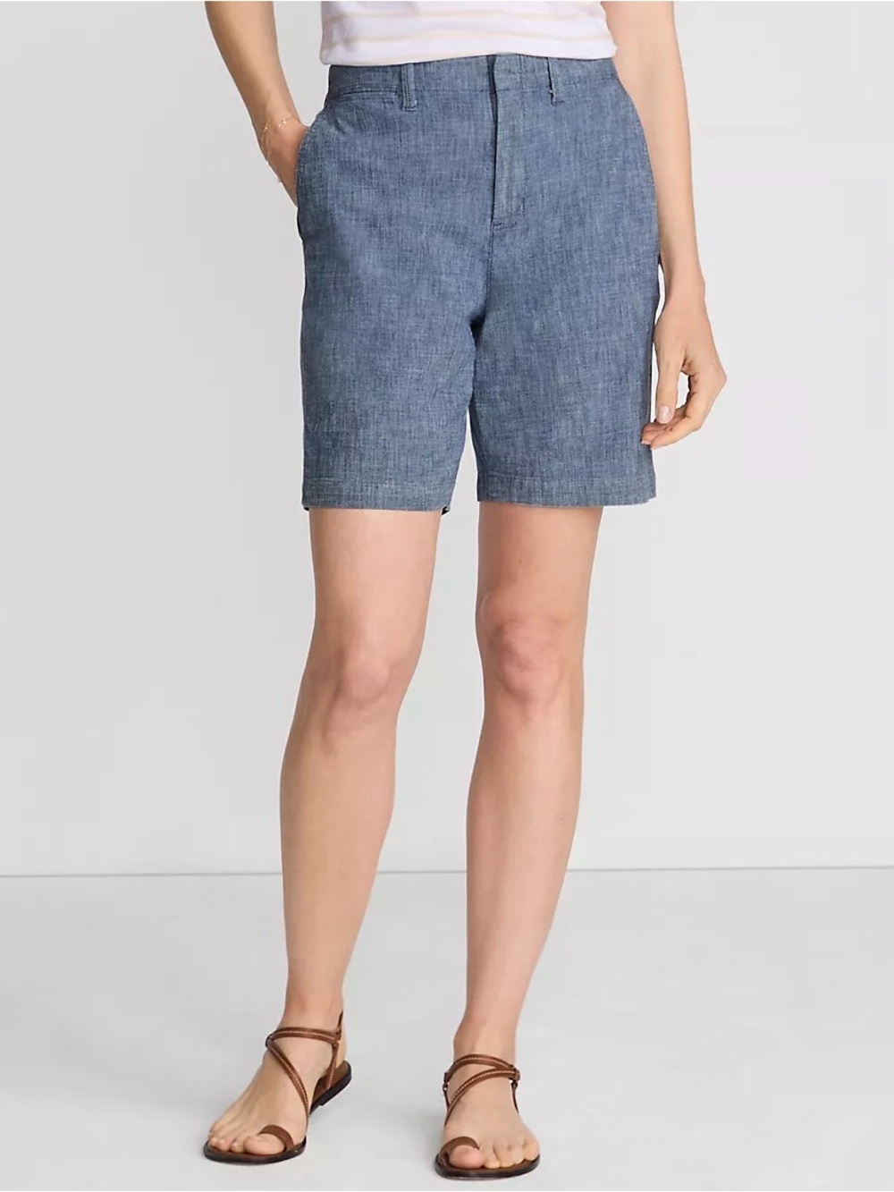 Mid-Length Chambray Women's Bermuda Shorts - Blue NWT